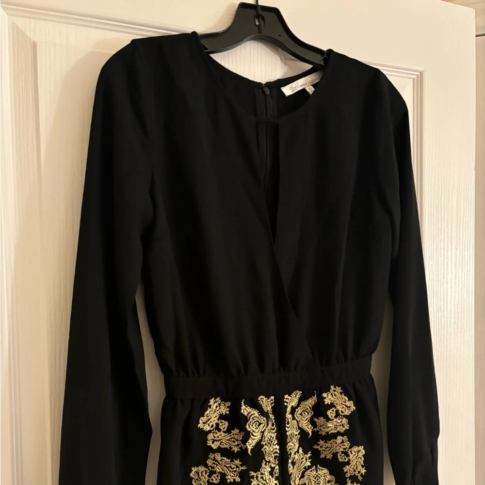 LOVERS + FRIENDS Long Sleeve Black Romper with Gold Brocade Details Size XS - Picture 8 of 13